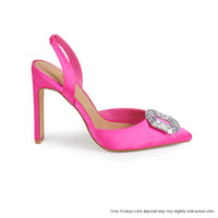 MAVIS-5 SQUARE RHINESTONE BUCKLE POINTED PUMP - HOT PINK