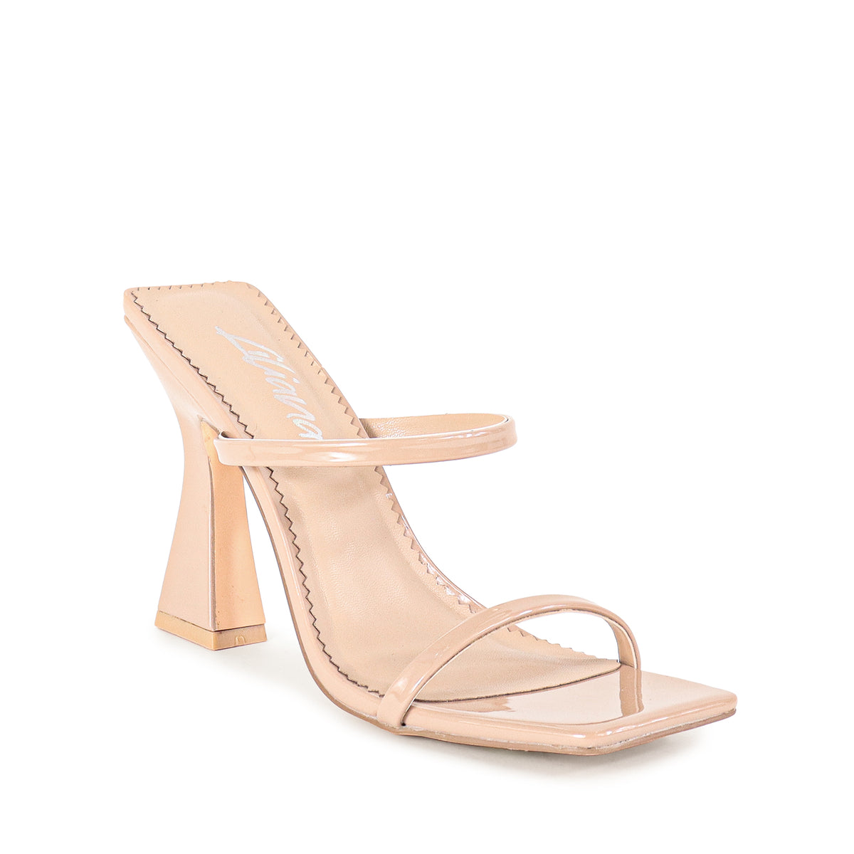 MICHAELA-1 SQUARED STRAPPY TRAPEZOID HIGH HEELS - APRICOT