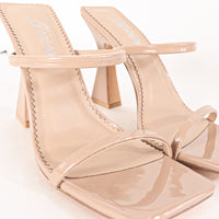 MICHAELA-1 SQUARED STRAPPY TRAPEZOID HIGH HEELS - APRICOT