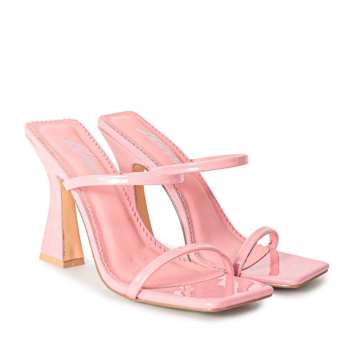 MICHAELA-1 SQUARED STRAPPY TRAPEZOID HIGH HEELS - APRICOT