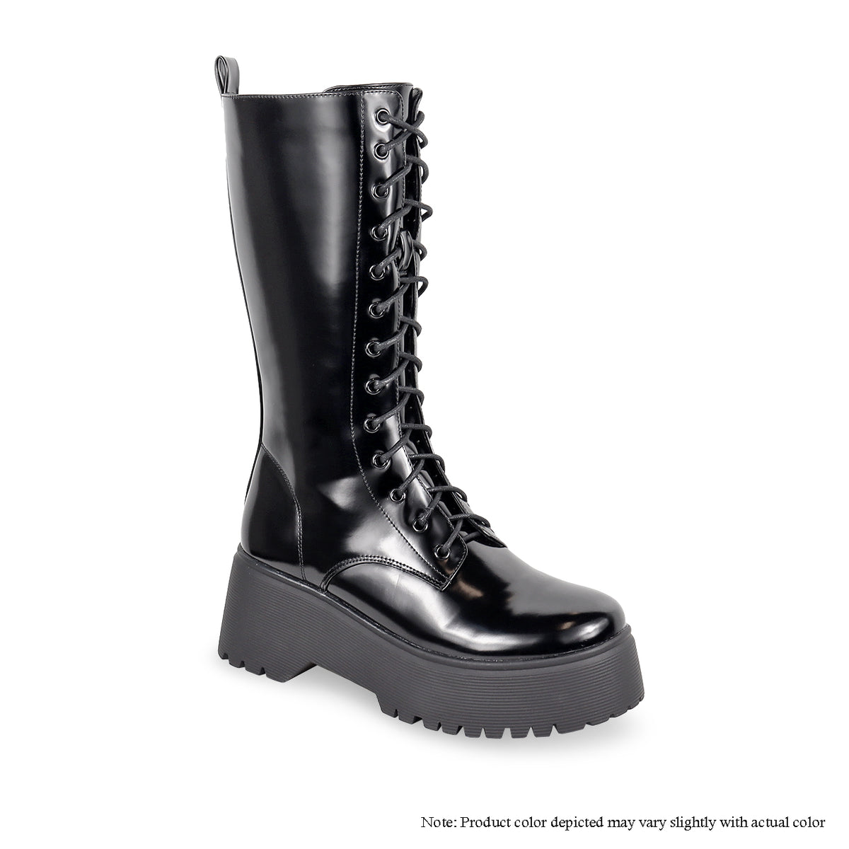 MONIQUE-1 POLYURETHANE MID-CALF PLATFORM SOLE LACE-UP BOOTS