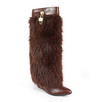 FUR FOLD OVER W/BUCKLE DRAPE WEDGE BOOTS, MUTTO-16