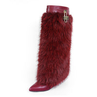 FUR FOLD OVER W/BUCKLE DRAPE WEDGE BOOTS, MUTTO-16