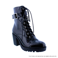 OZONE-6 PATENT PU LACE UP BUCKLE BOOTIE