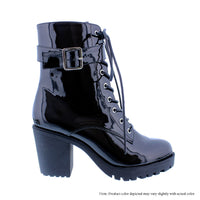 OZONE-6 PATENT PU LACE UP BUCKLE BOOTIE