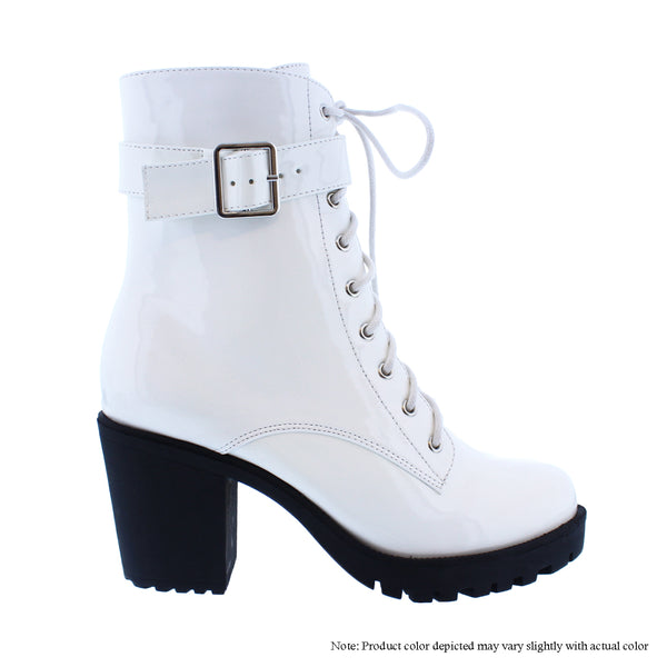 OZONE-6 PATENT PU LACE UP BUCKLE BOOTIE