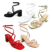 SANSANA-2 ALMOND OPEN TOE ANKLE STRAP W/ MID HIGH HEEL