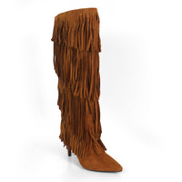 SHANNON-4 4LAYER FRINGE BOOTS W/ HEEL