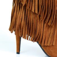 SHANNON-4 4LAYER FRINGE BOOTS W/ HEEL