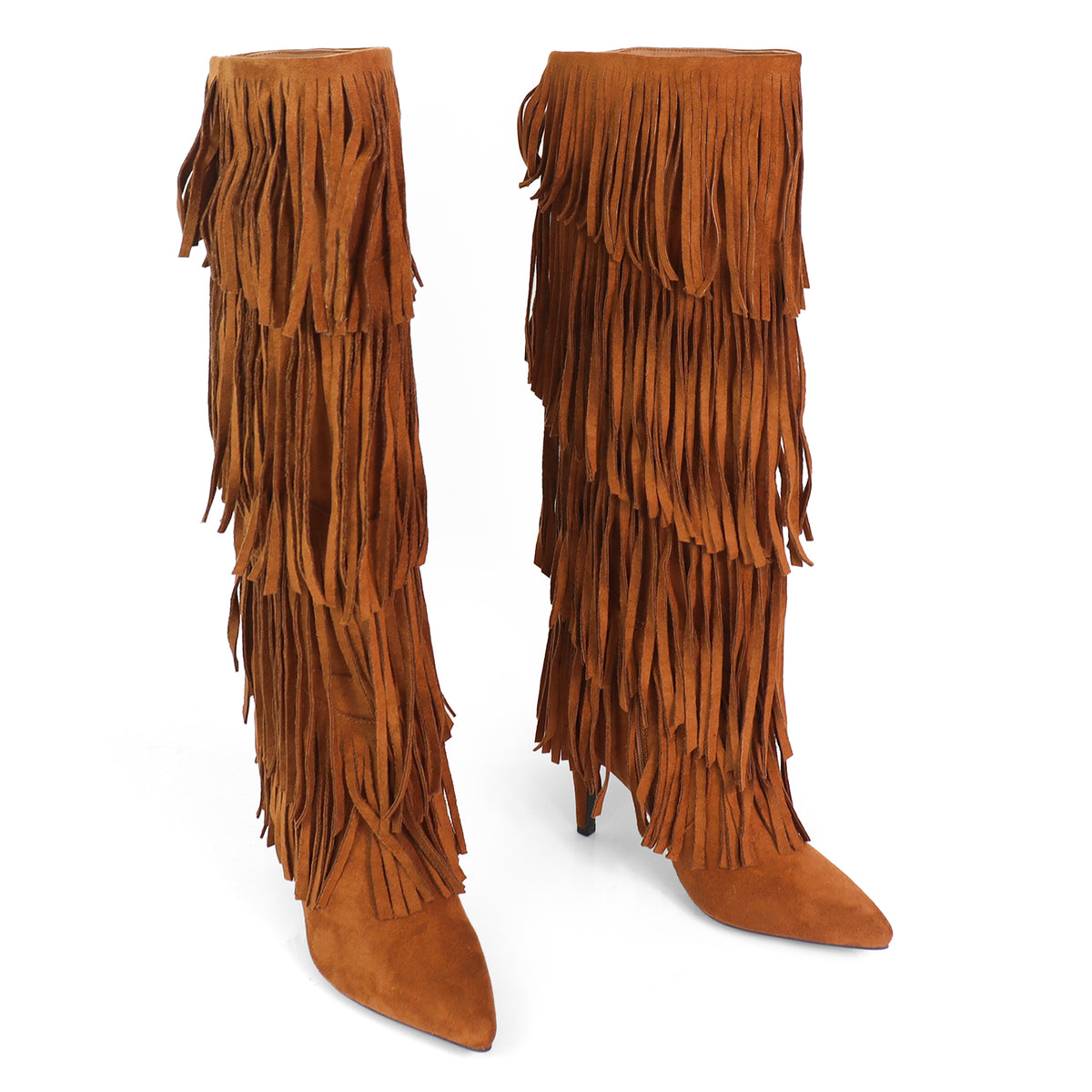 SHANNON-4 4LAYER FRINGE BOOTS W/ HEEL
