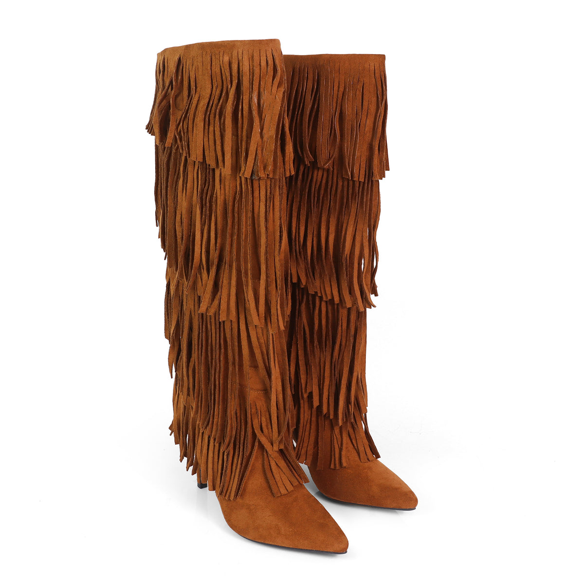 SHANNON-4 4LAYER FRINGE BOOTS W/ HEEL