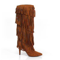 SHANNON-4 4LAYER FRINGE BOOTS W/ HEEL