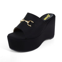 TATIANA-1 OPEN TOE HORSEBIT MULE W/ WEDGE