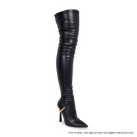 VIKKI-1 THIGH-HIGH POINTY TOE BOOT WITH CHAIN DETAIL