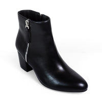 ZUMA-1 ROUND TOE ZIPPER BOOTS W/ MID CHUNCKY HEEL